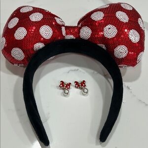 Minnie mouse headband Red Polka Dot Bow Headband with Earrings